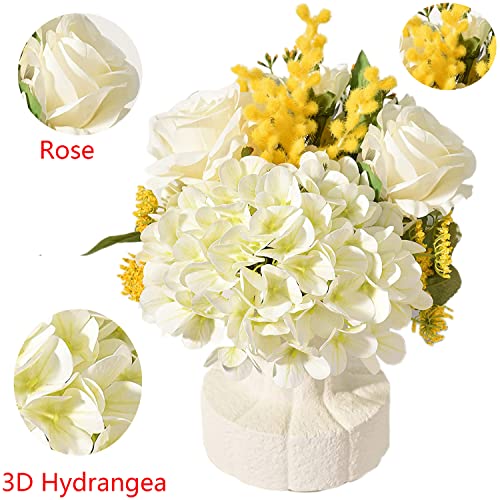 Naweida Artificial Flower With Vase Silk Roses Artificial Flowers In Vase Faux Hydrangea Flower Arrangements With Vase Forhome Decor Table Centerpieces Kitchen Dining Room Wedding #TOP1