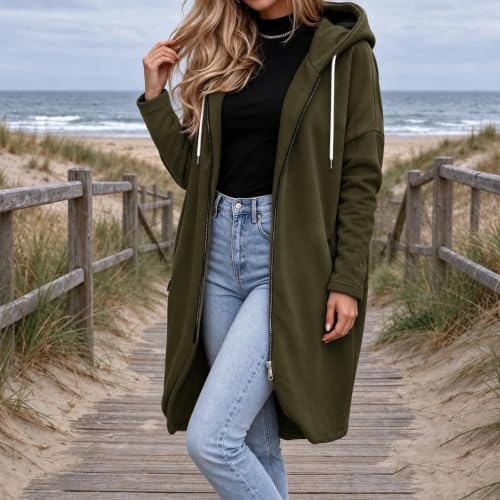 Long Hoodies For Women Oversized Full Zip Up Coats With Pockets - image 5