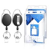 2 Set Badge Holder Retractable Clip Heavy Duty Reels with Clear Vertical ID Card Badge Holders Thumb Slots Hard Transparent PC Case for Work Office