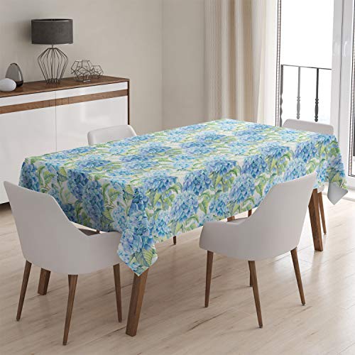 Q-Beans Rectangle Oblong Decorative Tablecloth [Size: 60 X 90 Inch], Washable And Reusable Table Cloth Cover For Indoor And Outdoor ( Hydrangea Watercolor ) #TOP1