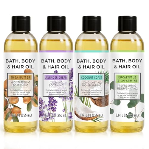 Autumn Shower Bath Oil Body Oil with Shea Butter Lavender Eucalyptus Mint Coconut Scent Bath Oils Gifts for Women 34.4 fl oz (Pack of 4)