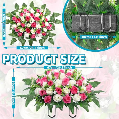Artificial Cemetery Flowers Saddle,Cemetery Grave Decoration Headstone Flower Saddle Rose Headstone Flower Saddle Outdoor Grave Decorations (Pink) image 7