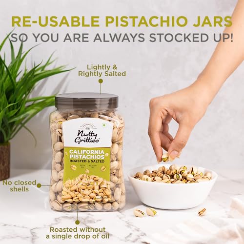 Image of Nutty Gritties California Pistachios 800g, Roasted & Lightly Salted, Resealable Jar