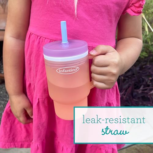 Infantino My 1st Tumbler, 10 Oz. Durable Plastic Sippy Cup with Silicone Leak-Resistant Straw & Handle, for On-the-Go, BPA-Free Transition Cup, Seashell & Lavender, 2-Pack