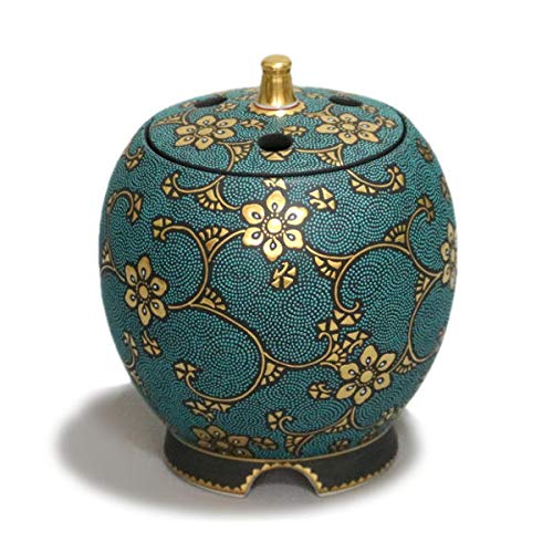 Amazon|仲田錦玉 九谷焼 4.3号 香炉 渦打青粒盛金宝相華唐草 ‖ 磁器