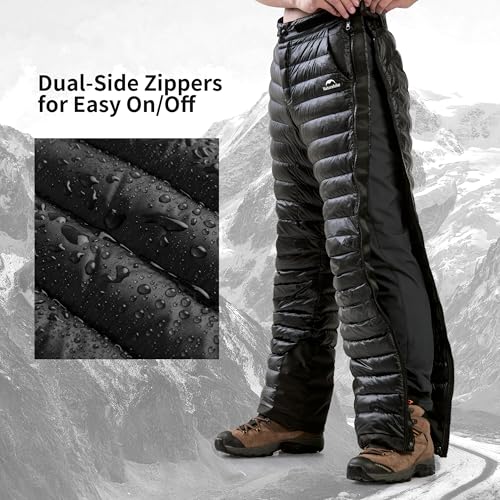 Image of Naturehike Side Zipper Down Pants, Men's Women's Winter Snow Ski Pants, Windproof Warm Insulated Puffy Trousers