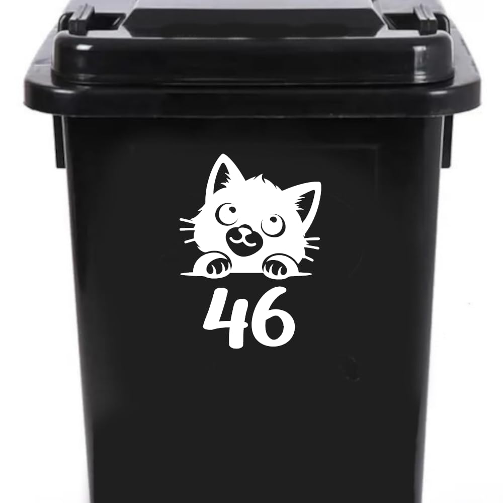 3 Pack Cute Cat Peering Number Waterproof Sticker - Easy To Apply - Custom Wheelie Bin/Recycling Box/House Number/Door Signs (46)