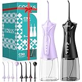 COSLUS 2-Pack Water Flosser for Teeth: Water Dental Pick Set with Refined Packaging for Couples Friends, 3 Modes & 8 DIY Levels for Sensitive Gums & Braces, Ideal for Family Sharing, Black & Purple