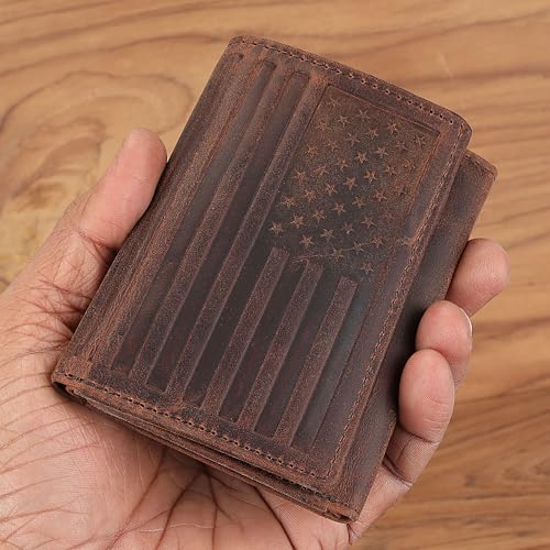 USA Flag Trifold Wallet for Men – Full Grain Leather American Flag Wallet, Handcrafted RFID Blocking Patriotic Wallet, Tri-Fold Leather Wallet, Gifts for Him2