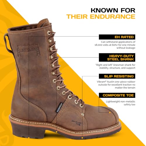Carolina Linesman 10" Waterproof Work Boot for Men - Durable, Slip-Resistant, Ideal for Construction & Outdoor Work3