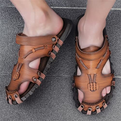 Men Leather Sandals Baotou Slippers Genuine Leather Casual Sandals Non Slip Outdoor Beach Vacation Sandals(40)4