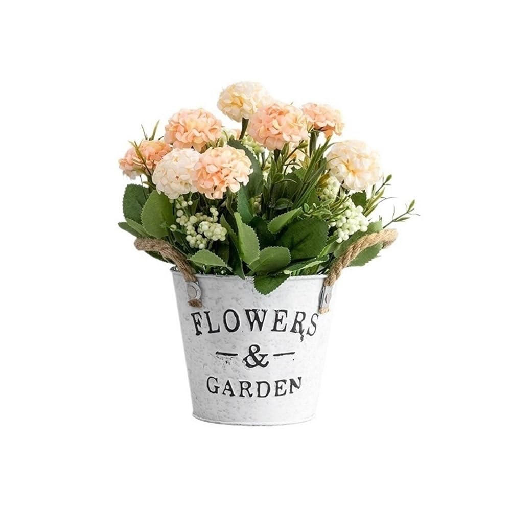 Kx9Lb8d Faux floor plant Fake Hydrangea Simulation Flower Arrangement For Home Decoration Artificial Plants With Tin Pot(Beige)