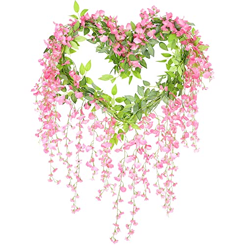 Foevaflo 4Pcs Artificial Wisteria Flowers Arch Garland Fake Silk Vine Hanging Plant Decoration For Party Home Garden Outdoor Wedding Arch Floral Decor Total 28.8Ft (Pink Arch) #TOP2