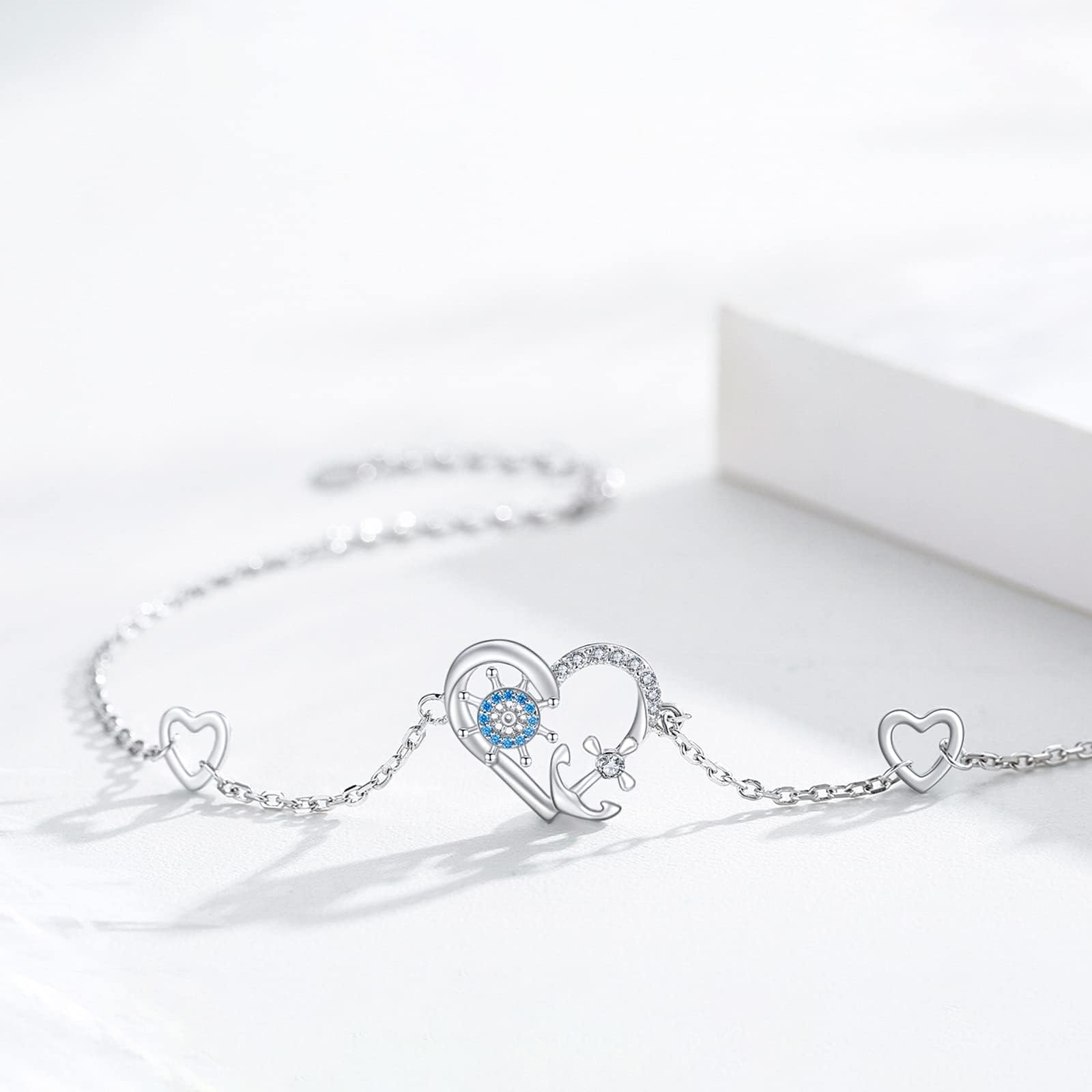 OHAYOO Anker Armband 925 Sterling Silber Anker Fußkettchen Herz Ruder Armkette Fussketten Maritimer Schmuck Geschenk für Frauen Damen