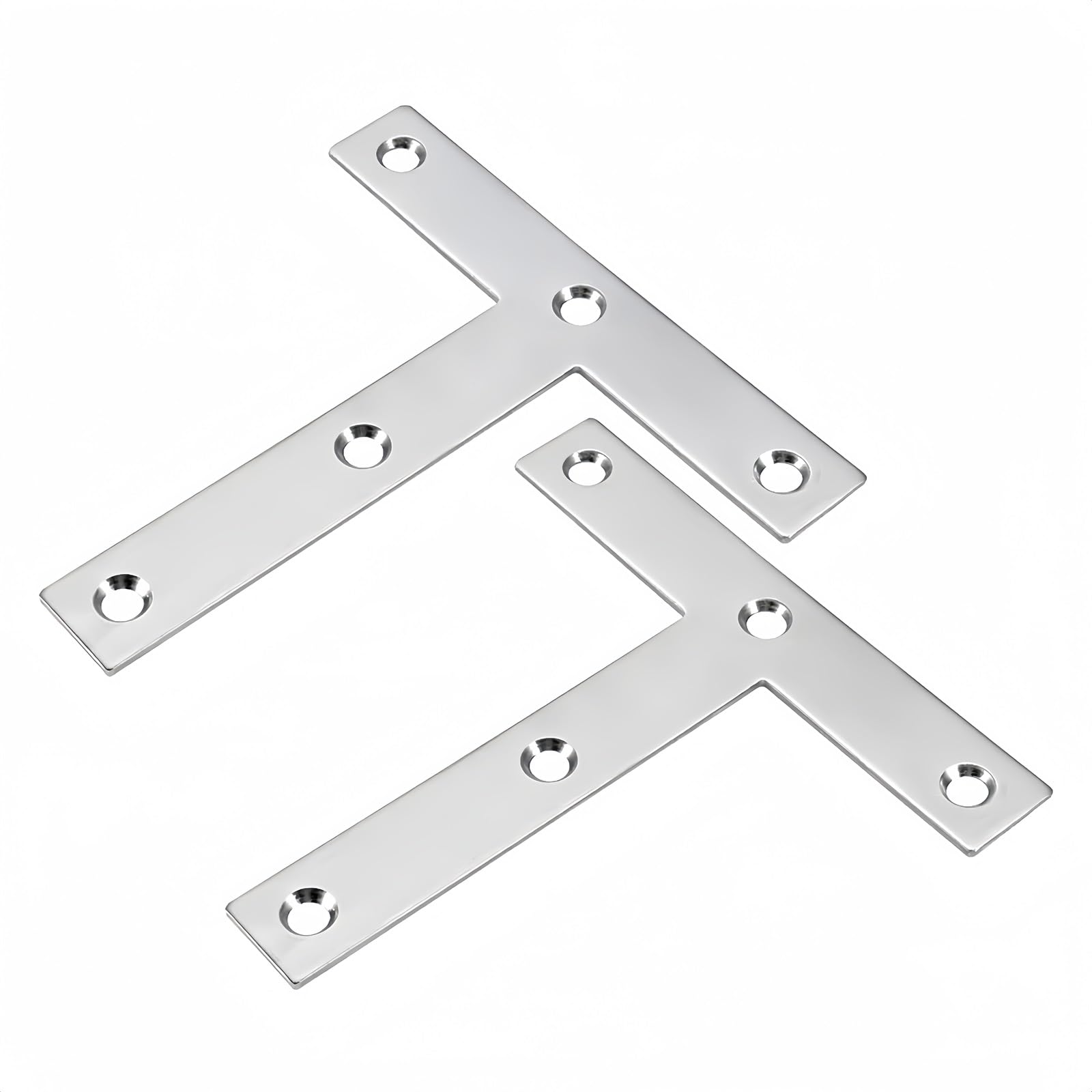 Litaijingnice Silver Stainless Steel Angle Brackets, L Shape 90 Degree Joint Angle Bracket, T Shaped Corner Brackets, For Repair Fixing Joining Furniture (120X120mm 2Pcs)