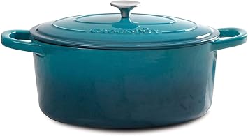 7 Quart Enameled Cast Iron Oval Dutch Oven with Self-Basting Lid Heavy-Duty Casserole Pot for Roasting, Braising & Baking Oven Safe with Easy-Grip Handles, Non-Stick Interior teal ombre