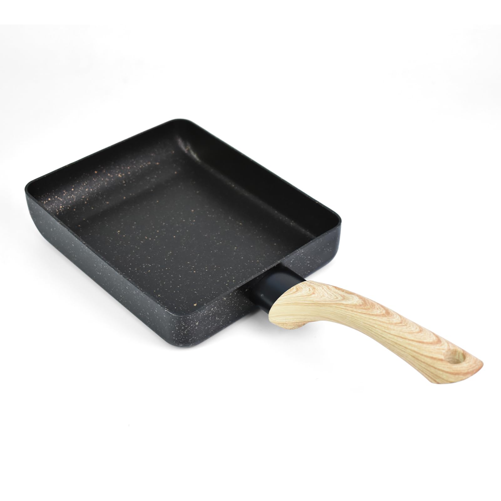 Artcome Poêle à omelette japonaise avec revêtement anti-adhésif Tamagoyaki avec assiette Tamagoyaki, spatule et brosse en silicone, 17,8 x 15,2 cm (noir)