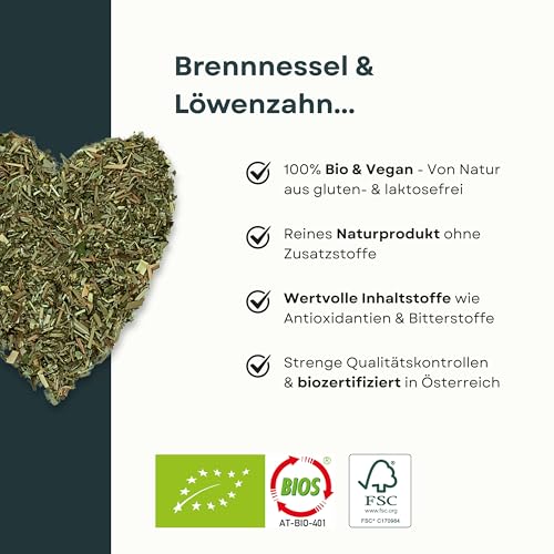 Nahaufnahme der grob geschnittenen bio-zertifizierten Kräuterblätter im ATESO Detox Tee