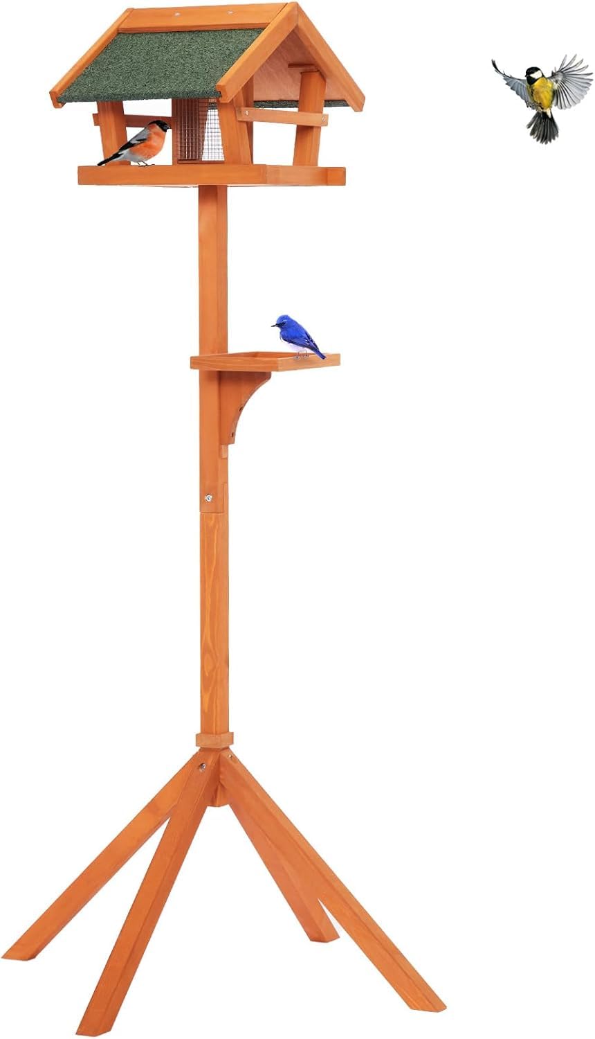 Petsfit Tavoli per uccelli per uso in giardino, mangiatoia per uccelli rialzata da 151 cm, facile da montare, in legno, resistente alle intemperie, con mangiatoie rimovibili e 2 vassoi per mangiatoie