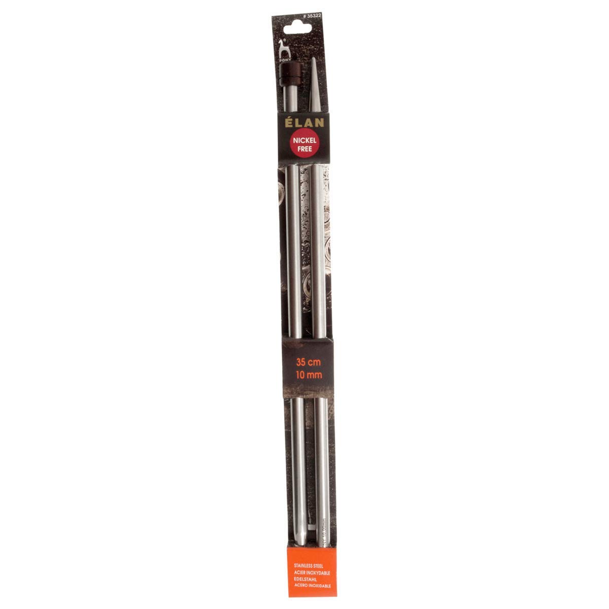 Pony Single Ended Elan Knitting Pins Stainless Steel with Rosewood Knob - 35Cm x 10.00mm