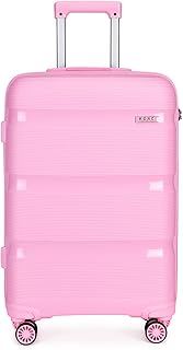 55x40x21cm Cabin Hand Luggage Hard Shell Travel Trolley 4 Spinner Wheels Lightweight Polypropylene Carry On Suitcase with TSA Lock 40L (Pink)