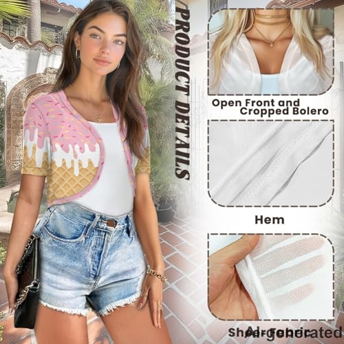 Image of Women's Shrug Short Sleeve Bolero Open Front Knit Party Tulle Cardigan Cropped Cardigan Shoulder Cover Up