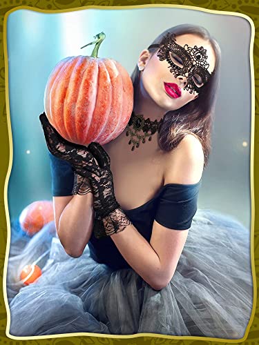 Boao Halloween Masquerade Costume Set for Women, Lace Masquerade Mask Gloves Gothic Choker Necklace Cosplay Accessories2