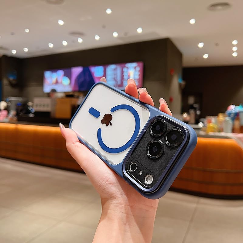 LuxuryKase Magnetic Clear Case for iPhone 17 Pro Max | Mag-Safe Compatible | Slim Protective Cover | Shockproof Bumper | Anti Yellow Transparent Back | Camera Guard Design - Blue