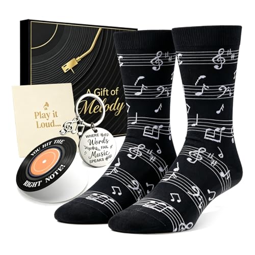 HAPPYPOP Music Gifts for Musicians - Music Gift Set with Note Socks Card & Keychain for Players Lovers Guitar Piano Teacher Gift Idea