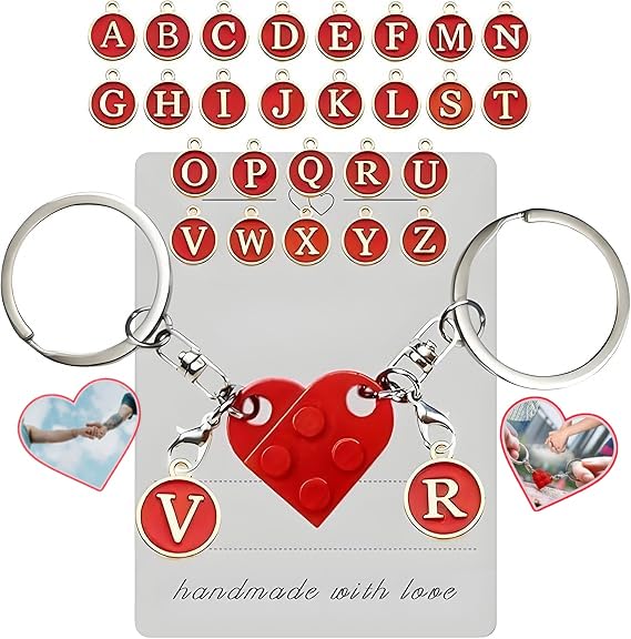 Guidre Llavero de Corazón,Llavero Personalizado,Llavero Forma de Corazón Pequeño Heart Keychain Red Llavero de Corazón de Ladrillo para Parejas,Con las letras A-Z,Decoración de Corazón a Juego