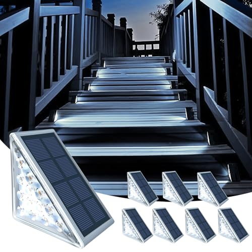 TOTHDATE Conjunto de 8 luzes solares para escadas, exteriores, luz branca fria, luzes solares para degraus, exteriores, IP67, resistentes à água, para chão, alpendre, pátio, caminho, jardim,