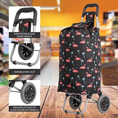 Hoppa 57L Einkaufstrolley Groß Einkaufsroller Wasserdicht Einkaufswagen Wagen (Schwarz Flamingos) – Bild 4