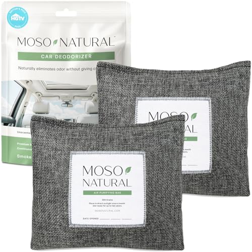 Image of Moso Natural Car Odor Eliminator & Charcoal Odor Absorber (2 Pack) Bamboo Charcoal Air Purifying Bag for Cars, Trucks, SUVs, RVs & Boats - Unscented Deodorizer, Lasts 2 Years, HGTV Editors' Pick