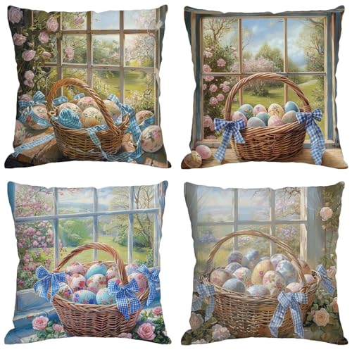 Rural Cojines Exterior Impermeable Cortijo Fundas Cojines 40x40 cm 4 Piezas Terciopelo Patrón Diseño,Doble Cara Impresión Cushion Covers con Cremallera Invisible,Garden Chair Decor,Regalo Mujer z-830