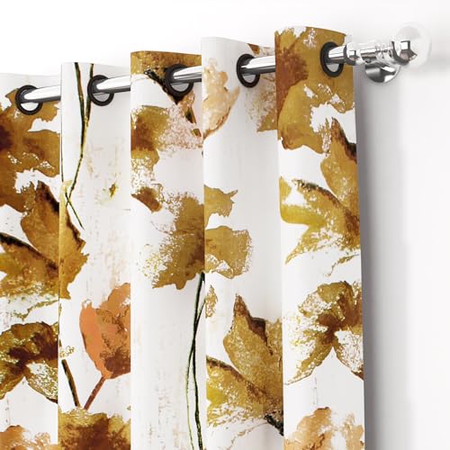 Image of Window Curtains 5 Feet Long Set of 2 |Light Filtering Curtains for window |Floral Design Polyester Curtain and Drapes for Living Room 118 x 152 cm, Off White & Brown|Perfect for Home Decor
