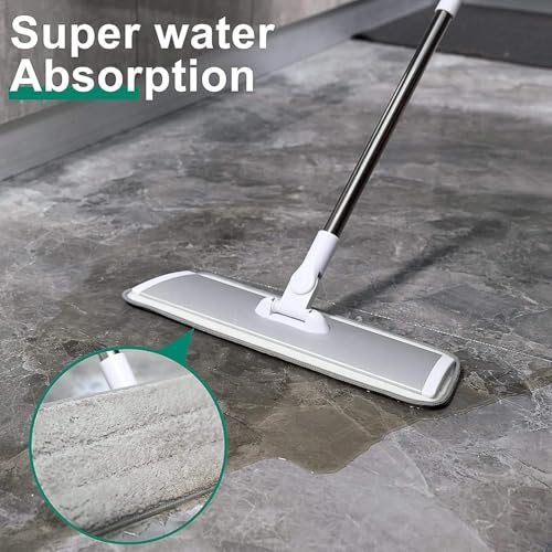 Image of 360 Rotating Aluminum Mop Head for Floor Cleaning - 40cm Large Flat Mop pad for Quick Wet and Dry Use with Reusable Microfiber Washable Pads and Suitable for All Types of Flooring