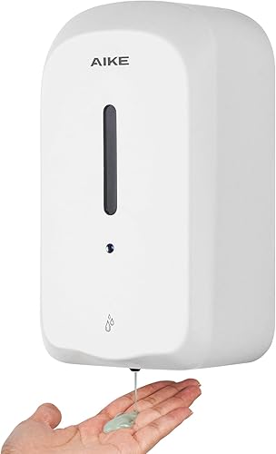 AIKE Dispensador automático de jabón líquido de montaje en pared de 33.8 oz con construcción ABS comercial, modelo AK1226S (blanco)