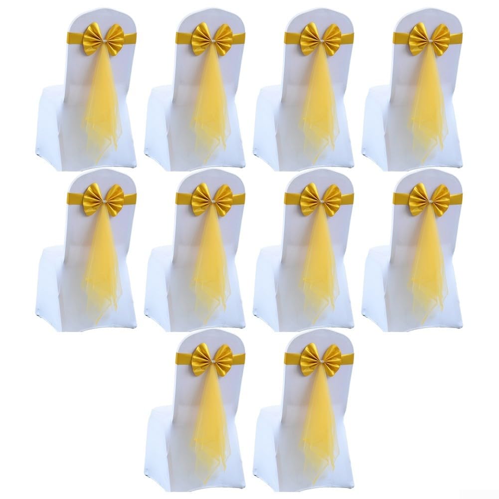 Juego de 10 bandas elásticas para cubrir sillas, lazos para bodas, fiestas, hoteles, despedidas de soltera, cumpleaños, Navidad, Halloween, eventos en interiores y exteriores (color dorado)