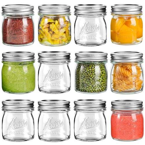 Tynatune Mason Jars, 8 OZ, 12 Pack with Lids and Bands, Glass Canning Jars for Canning, Pickling, Preserving, Jam, Honey, Wedding Favors, Shower Favors (12 Pack) (Regular Mouth)