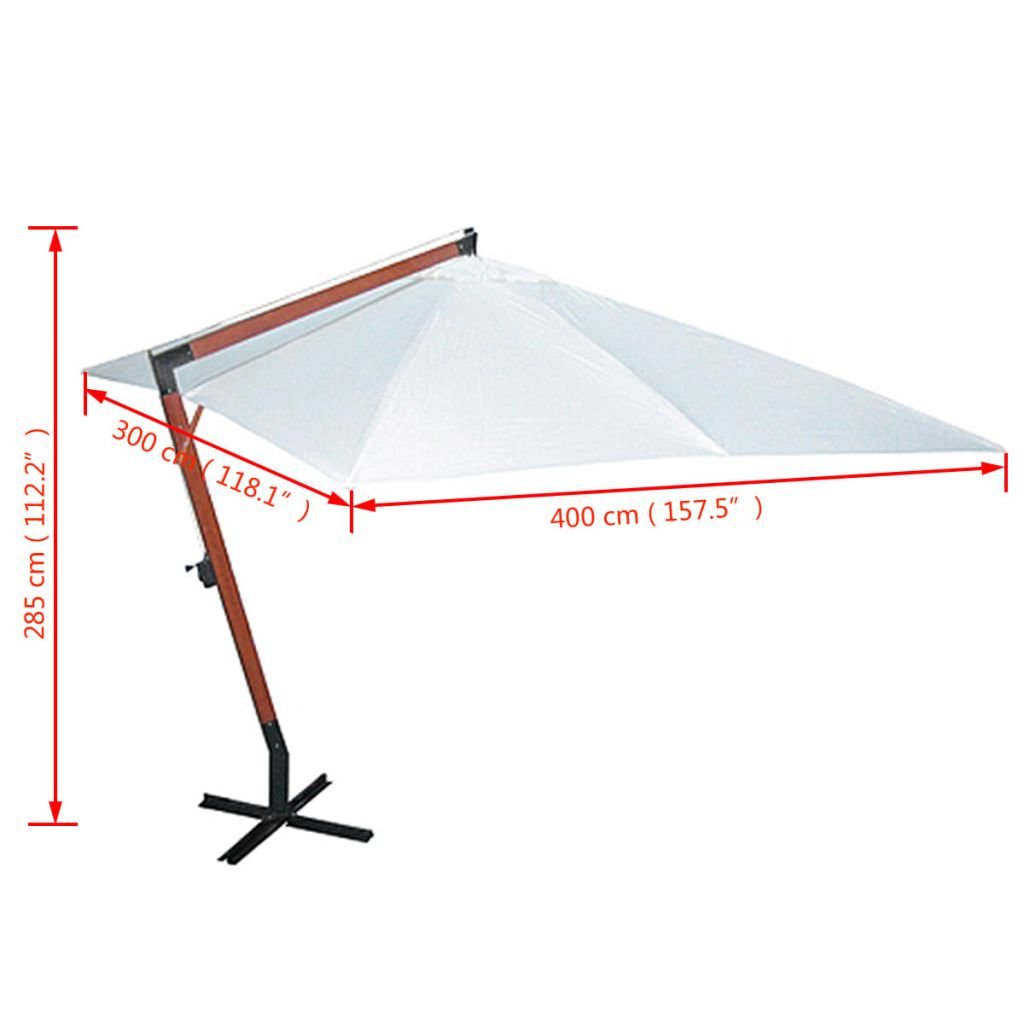 Tidyard Ombrellone da Giardino in Legno con Braccio Laterale 3,0 x 4,0 m. Bianco