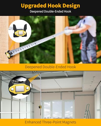 Firecore Tape Measure 25 ft with 1/8 Fractions, Magnetic Double-Hook Measuring Tape Retractable, 1" Wide Easy Read Both-Side Measurement Tape with Nylon Coating,Finger Brake for Construction Carpenter