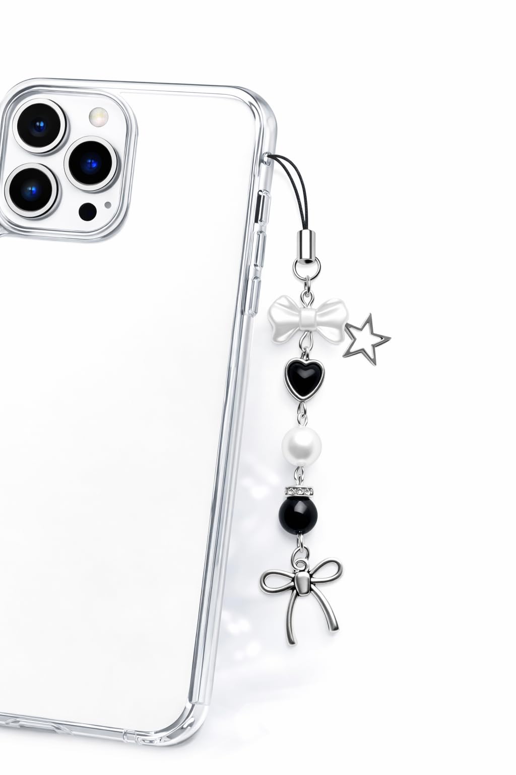 Elegant Black White Pearl Phone Charm Strap with Bow Heart Star Design, Premium Mobile Hanging Accessory for iPhone Android Cases, Stylish Gift for Girls Women Teens Daily Use Fashion Jewelry-image-38
