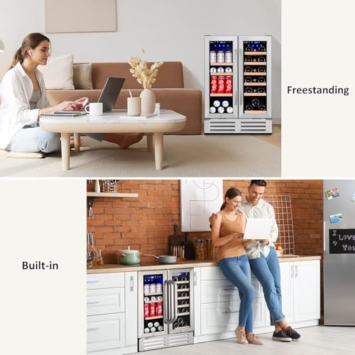 Wine Beverage Refrigerator, 24 Inch Dual Zone Fridge with Glass Door, Built-In Cooler with Powerful and Quite Cool System/18 Bottles and 88 Cans Capacity Bverage Cooler - Image 4