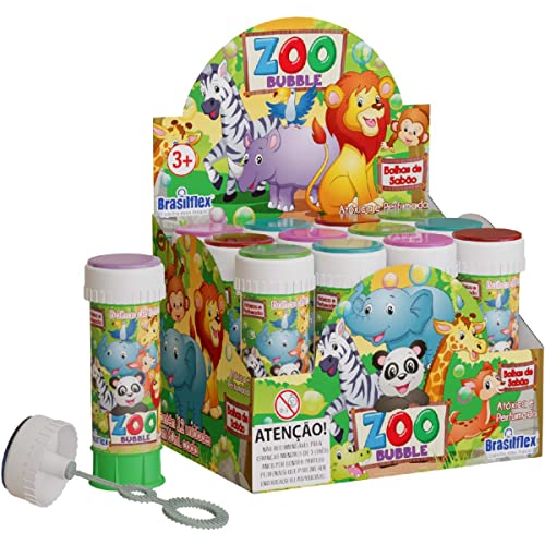Bolha De Sabão, Brasilflex, Zoo, 60 ml, Caixa com 12 Unidades