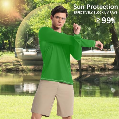 Green Mens Sun Shirts Protection Long Sleeve Summer UPF 50+ Sun Shirts for Men Quick Drying Round Neck4