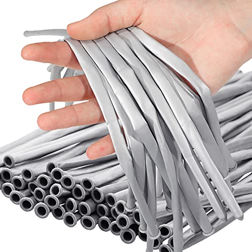 Image of Skylety 50 Pieces Long Balloons 260 Twisting Animal Metallic Latex Balloons DIY Modelling for Birthday Wedding Engagement Magic Anniversary Festival Party Decoration(Silver)