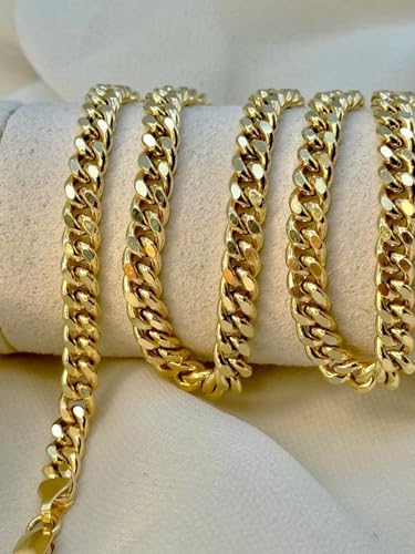 Real 10K Solid Yellow Gold Miami Cuban Link Chain Necklace for Men & Women Diamond Cut with Lobster Claw Clasp 10K Italian Gold Chain Jewelry (3.5mm - 5mm)3