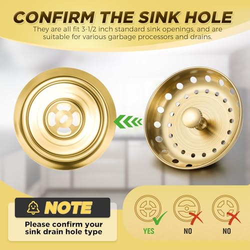 Image of 4 Pcs Light Gold Kitchen Sink Accessories Garbage Disposal Splash Guards 3.4'' Sink Drain Strainer and Stopper Stainless Steel Garbage Disposal Plug for Kitchen Drain Strainer