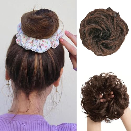 FDEETY Chignon Bouclé Synthétique 25g Postiche Cheveux Naturel Messy Bun Scrunchie Coiffure Updo Élastique Extension Capillaire