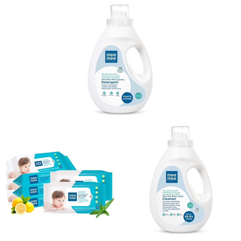Mee Mee Mild Baby Liquid Laundry Detergent, 1.5L & Caring Baby Wet Wipes with Lemon Fragrance (30 Pieces, Pack of 5) & Anti-Bacterial Baby Liquid Cleanser (1.5 L - Bottle)-image-46